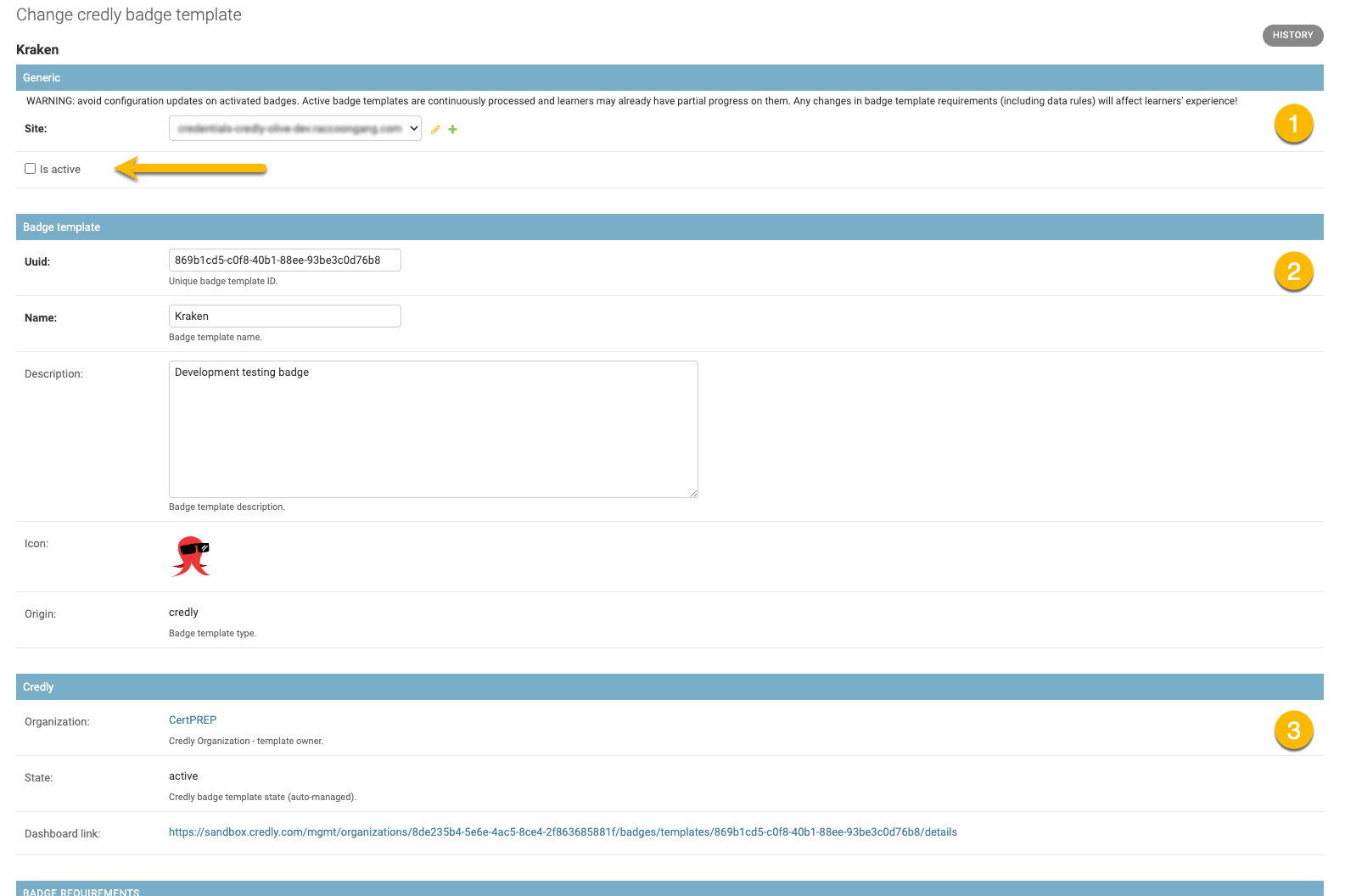 Badge template data structure